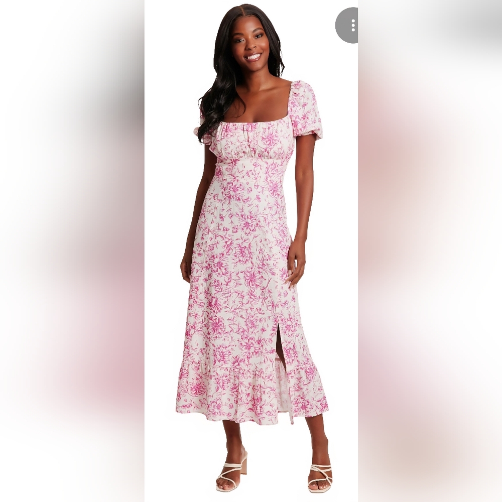 London Times White And Pink Midi Dress Sz 16